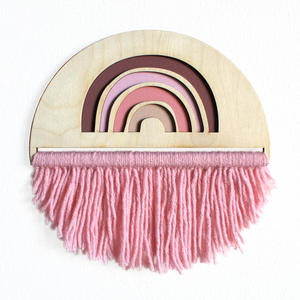 Pink Vibes – Ξύλινο κάδρο με κρόσσια και ουράνιο τόξο, 30cm - πίνακες & κάδρα, κορίτσι, παιδικά κάδρα