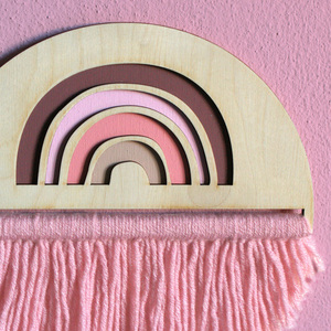 Pink Vibes – Ξύλινο κάδρο με κρόσσια και ουράνιο τόξο, 30cm - πίνακες & κάδρα, κορίτσι, παιδικά κάδρα - 4