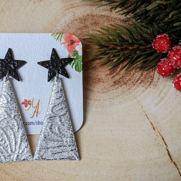 Christmas Tree Earrings 2, Polymer Clay Earrings, Χριστουγεννιάτικα σκουλαρίκια - πηλός, ατσάλι, κρεμαστά - 2