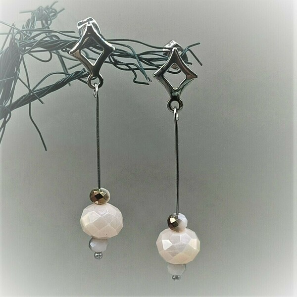 Μακριά σκουλαρίκια «Silver pendulum» με πέρλες -5εκ - ατσάλι, κρεμαστά, πέρλες, μεγάλα, φθηνά - 2