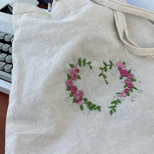 Handmade embroidery tote bag. - ύφασμα, ώμου, tote, πάνινες τσάντες - 2