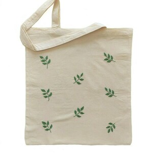 Κεντημένη πάνινη τσάντα "φύλλα"- 37x41 εκ. - ύφασμα, ώμου, tote, πάνινες τσάντες, φθηνές