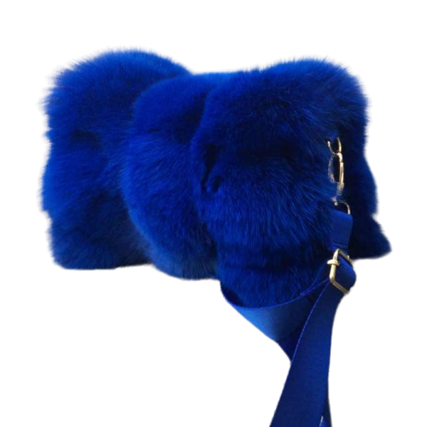 Μπλε royal χειροποίητη γούνινη τσάντα - δέρμα, ώμου, all day, μέσης, μικρές - 2