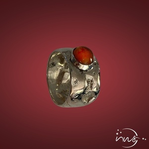 Χειροποίητο ασημένιο δαχτυλίδι φαρδύ με πέτρα καπουσόν και ιδιαίτερη υφή. - ημιπολύτιμες πέτρες, ασήμι 925, boho, μεγάλα, δώρα για γυναίκες - 4