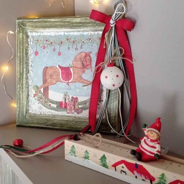 Χριστουγεννιάτικο διακοσμητικό Καδράκι αλογάκι πράσινο κόκκινο 23×23εκ. - ξύλο, πίνακες & κάδρα, διακοσμητικά - 5