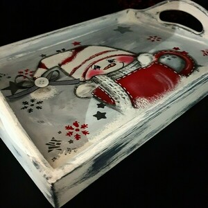 Χριστουγεννιάτικος δίσκος σερβιρίσματος snowman 30x21cm - ξύλο, ζωγραφισμένα στο χέρι, σπίτι, είδη κουζίνας - 4