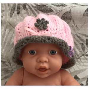 σετ για νεογέννητο με καπέλο, μποτάκια και πανάκι παρηγοριάς σε greige& ροζ λουλούδι - κορίτσι, σετ δώρου - 5