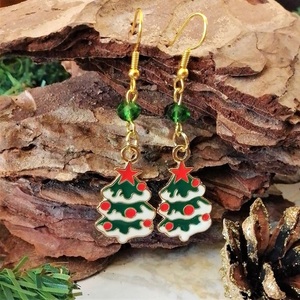 Χριστουγεννιάτικα σκουλαρίκια κρεμαστά, δέντρο μεταλλικό με σμάλτο, 6εκ.. - μέταλλο, μαμά, κοσμήματα, χριστουγεννιάτικα δώρα, δέντρο - 3