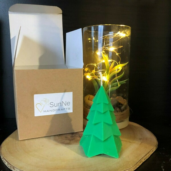 Χριστουγεννιάτικο δεντράκι από φυτικό κερί σόγιας - χριστουγεννιάτικο δέντρο, αρωματικά κεριά, χριστουγεννιάτικα δώρα - 3