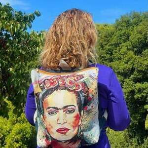 Τσαντα πλατης χειροποιητο backpack απο ύφασμα με τη Frida. - ύφασμα, πλάτης, σακίδια πλάτης, μεγάλες, all day - 3
