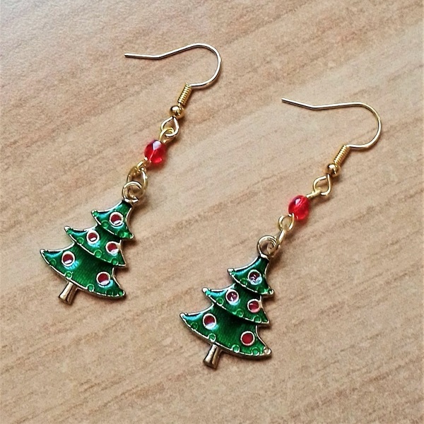 Χριστουγεννιάτικα σκουλαρίκια κρεμαστά, πράσινο δεντράκι με σμάλτο, 6εκ. - μέταλλο, μαμά, κοσμήματα, δασκάλα, χριστουγεννιάτικα δώρα - 3