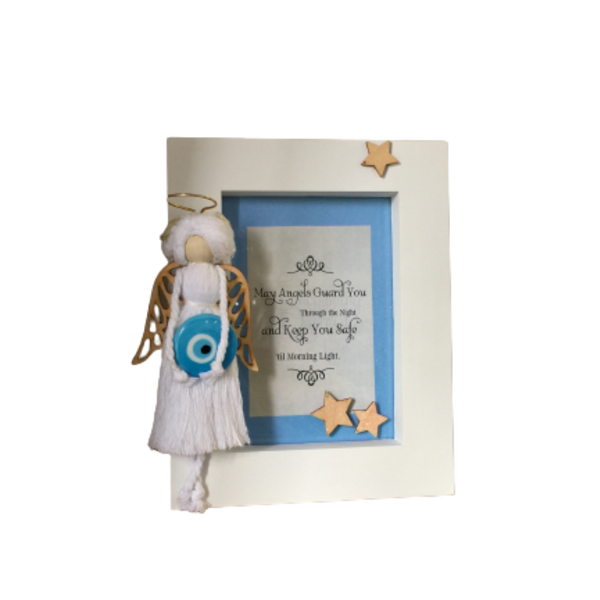 Διακοσμητικό επιτραπέζιο καδράκι ''My guardian Angel'' - μακραμέ, κουκλίτσα, μαλλί felt, κορνίζες