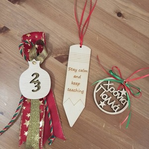 χριστουγεννιάτικο σετ δώρου για το δάσκαλο 3 τμχ ή τη δασκάλα - ξύλο, δασκάλα, σετ δώρου - 3