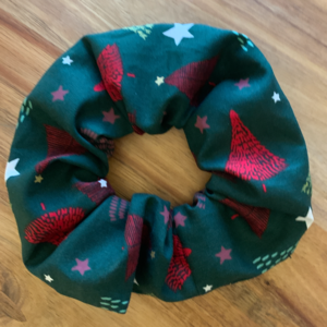Σετ 2 χριστουγεννιάτικα scrunchies - Έλατο & γκι - ύφασμα, αξεσουάρ, για τα μαλλιά, μεγάλα scrunchies - 3