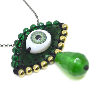 Κολιέ αλυσίδα κεντητό πράσινο evil eye με ημιπολύτιμες πέτρες - δάκρυ αχάτη - ημιπολύτιμες πέτρες, ασήμι 925, μάτι, μενταγιόν