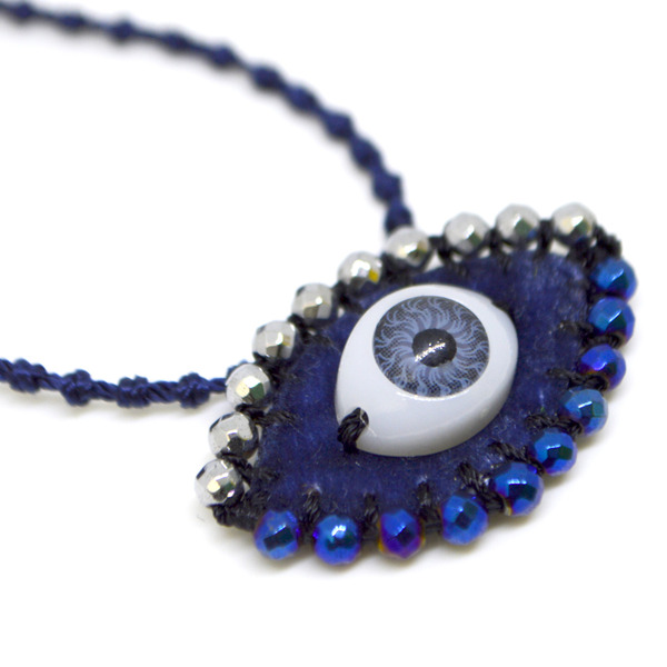 Κολιέ κομποσχοίνι κεντητό blue black evil eye - ημιπολύτιμες πέτρες - ημιπολύτιμες πέτρες, μάτι, φυλαχτά