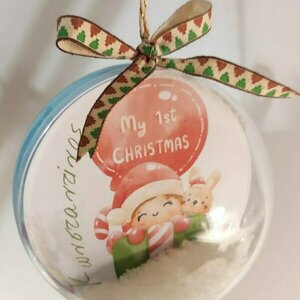 Χριστουγεννιάτικη Plexiglass μπάλα, δώρο για τα πρώτα χριστούγεννα αγοριού, διάμετρος 10cm - plexi glass, πρώτα Χριστούγεννα, στολίδια, μπάλες - 2