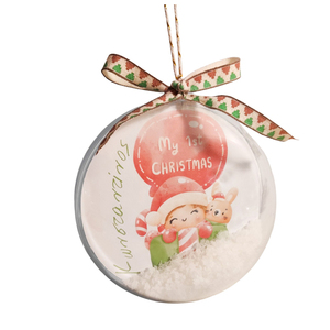 Χριστουγεννιάτικη Plexiglass μπάλα, δώρο για τα πρώτα χριστούγεννα αγοριού, διάμετρος 14cm - plexi glass, πρώτα Χριστούγεννα, στολίδια, μπάλες
