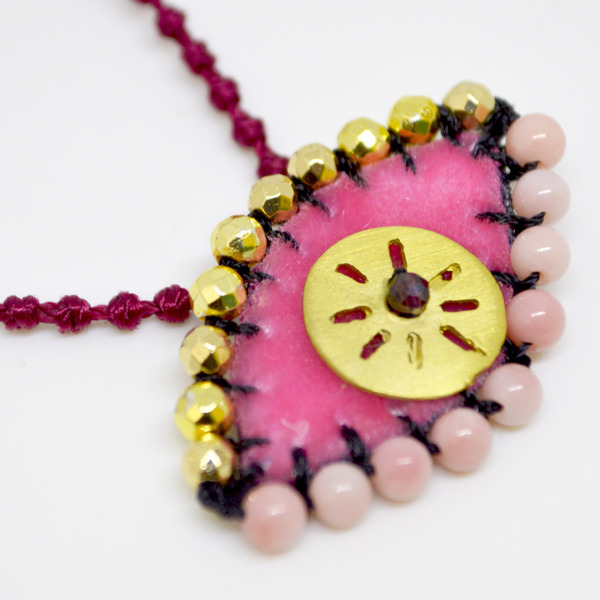 Κολιέ κομποσχοίνι κεντητό ροζ evil eye - ημιπολύτιμες πέτρες - ημιπολύτιμες πέτρες, charms, μάτι, φυλαχτά
