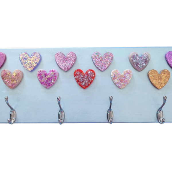 Κρεμάστρα τοίχου παιδική ξύλινη με καρδιές - καρδιά, κορίτσι, για παιδιά, κρεμάστρες