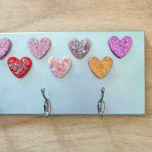 Κρεμάστρα τοίχου παιδική ξύλινη με καρδιές - καρδιά, κορίτσι, για παιδιά, κρεμάστρες - 5