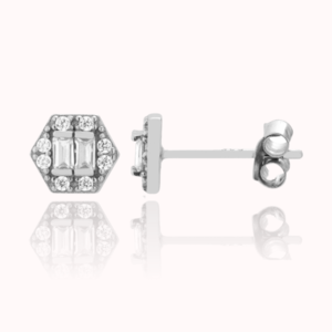 Σκουλαρίκια Πολύγωνα Με Λευκά Ζιργκόν - στρας, ασήμι 925, καρφωτά, μικρά, επιπλατινωμένα - 3