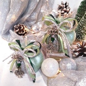 Γούρι 2024 αρωματικό κερί ρόδι περλέ πράσινο-ασημί holographic 6*6cm - γυαλί, χριστουγεννιάτικα δώρα, κεριά, γούρια - 3