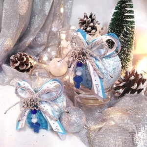 Γούρι 2024 αρωματικό κερί ρόδι άσπρο πετρόλ - γαλάζιο 6*6cm - γυαλί, χριστουγεννιάτικα δώρα, κεριά, γούρια - 2