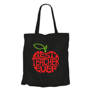 Πάνινη μαύρη τσάντα 40x39 εκατοστά, τσαντα η καλύτερη δασκάλα, δώρο για τη δασκάλα, τσάντα για βιβλία - ύφασμα, δώρο, πάνινες τσάντες, η καλύτερη δασκάλα