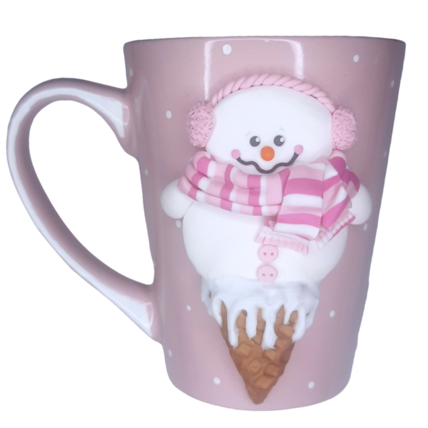 Κούπα παγωτό χιονάνθρωπος από πολυμερικό πηλό - πηλός, χιονάνθρωπος, χριστουγεννιάτικα δώρα, παγωτό, είδη κουζίνας