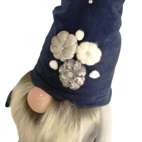 Νάνος (Gnome) υφασμάτινος με σκούρο μπλε σκούφο 70 εκ - ύφασμα, παππούς, μπαμπάς, διακοσμητικά, άγιος βασίλης - 3
