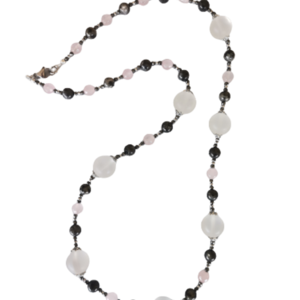 Μακρύ κολιέ με ροζ quartz και λαμπραντορίτη - ημιπολύτιμες πέτρες, μακριά, ατσάλι, μεγάλα