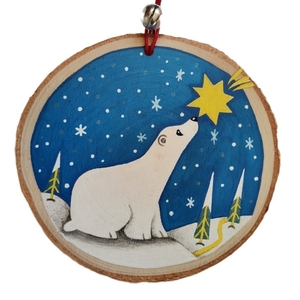 Χειροποίητο χριστουγεννιάτικο ξύλινο στολίδι με αρκουδάκι - ξύλο, ζωγραφισμένα στο χέρι, χριστουγεννιάτικα δώρα, στολίδια