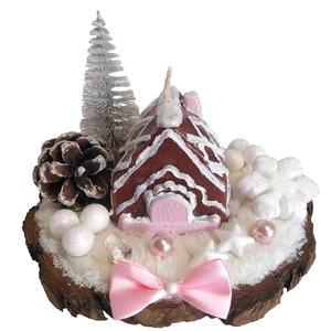 Επιτραπέζιο χριστουγεννιάτικο διακοσμητικό με κερί και στολίδια ροζ-λευκό σε κορμό 16,5×16×12cm - ξύλο, σπίτι, διακοσμητικά, χριστουγεννιάτικα δώρα