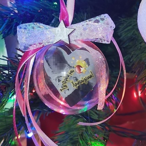 Χριστουγεννιάτικη χειροποίητη μπάλα διπλής όψεως με φωτογραφίες- 6εκ. - plexi glass, πρώτα Χριστούγεννα, στολίδια, προσωποποιημένα, μπάλες