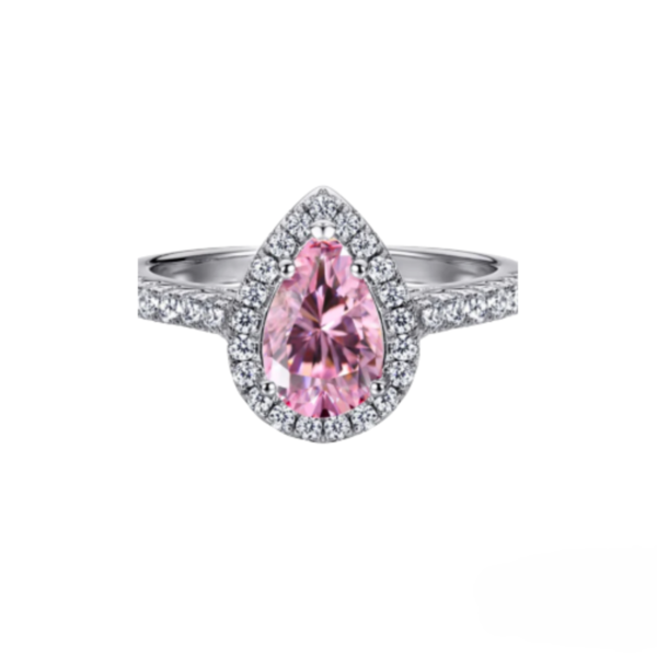 Δαχτυλίδι με πέτρα zirgon ροζ Νούμερο 19mm - ορείχαλκος, δάκρυ, γεωμετρικά σχέδια, σταθερά