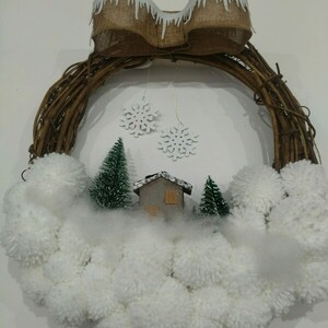 Χιονονιφάδα - στεφάνια, σπίτι, χιονονιφάδα, μαλλί felt, δέντρο