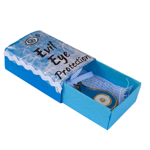 Γαλάζιο διακοσμητικό γούρι με μάτι φυλαχτό σε σπιρτόκουτο 5.3x3.5x1.7εκ - χαρτί, evil eye, διακοσμητικά, γούρια, φυλαχτά - 3
