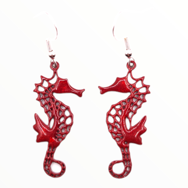 Σκουλαρίκια κόκκινοι ιππόκαμποι βαμμένα με Σμάλτο - μοντέρνο, ασήμι 925, ατσάλι, κρεμαστά