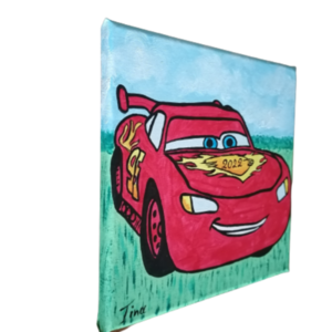 McQeen, Cars, ζωγραφικη με ακρυλικά χρώματα σε καμβά διάστασης 20Χ20εκατ. - αγόρι, ήρωες κινουμένων σχεδίων, παιδικοί πίνακες - 4