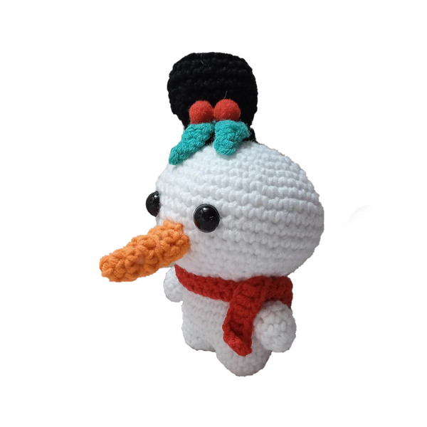 Πλεκτό κουκλάκι χιονάνθρωπος με καπέλο - χειροποίητα, λούτρινα, amigurumi, χιονάνθρωπος - 2