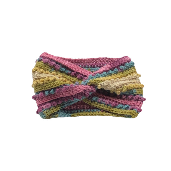 Κορδέλα μαλλιών πλέκτη headband πολύχρωμη Μοβ ροζ λεμόνι pines - νήμα, για τα μαλλιά, δώρα για γυναίκες, headbands