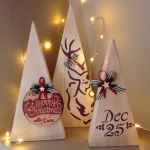Χριστουγεννιάτικο διακοσμητικό σετ ξύλινα μασιφ δεντράκια 24*12*3, 20*10*3, 15*8*3 - διακοσμητικά, χριστουγεννιάτικα δώρα, ξύλινα διακοσμητικά, δέντρο - 5