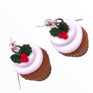 Χειροποίητα Σκουλαρίκια Χριστουγεννιάτικα cupcake 3 ,κοσμήματα πολυμερικού πηλού Mimitopia - πηλός, μικρά, χριστουγεννιάτικα δώρα, φθηνά