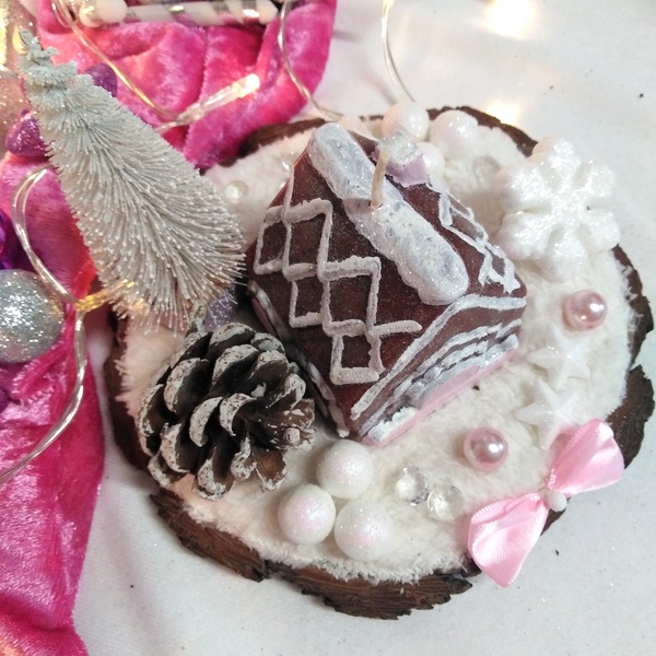 Επιτραπέζιο χριστουγεννιάτικο διακοσμητικό με κερί και στολίδια ροζ-λευκό σε κορμό 16,5×16×12cm - ξύλο, σπίτι, διακοσμητικά, χριστουγεννιάτικα δώρα - 3