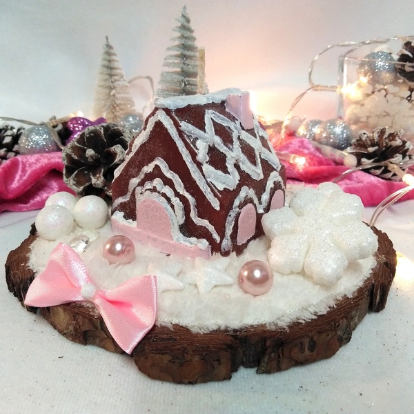 Επιτραπέζιο χριστουγεννιάτικο διακοσμητικό με κερί και στολίδια ροζ-λευκό σε κορμό 16,5×16×12cm - ξύλο, σπίτι, διακοσμητικά, χριστουγεννιάτικα δώρα - 4