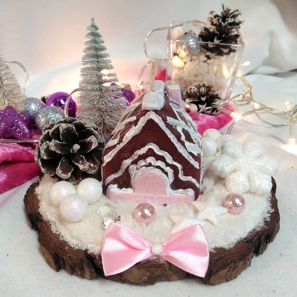 Επιτραπέζιο χριστουγεννιάτικο διακοσμητικό με κερί και στολίδια ροζ-λευκό σε κορμό 16,5×16×12cm - ξύλο, σπίτι, διακοσμητικά, χριστουγεννιάτικα δώρα - 5