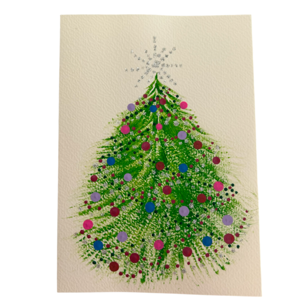 Χριστουγεννιάτικη κάρτα ζωγραφισμένη στο χέρι σχέδιο δέντρο 2 - ζωγραφισμένα στο χέρι, χαρτί, ευχετήριες κάρτες, δέντρο