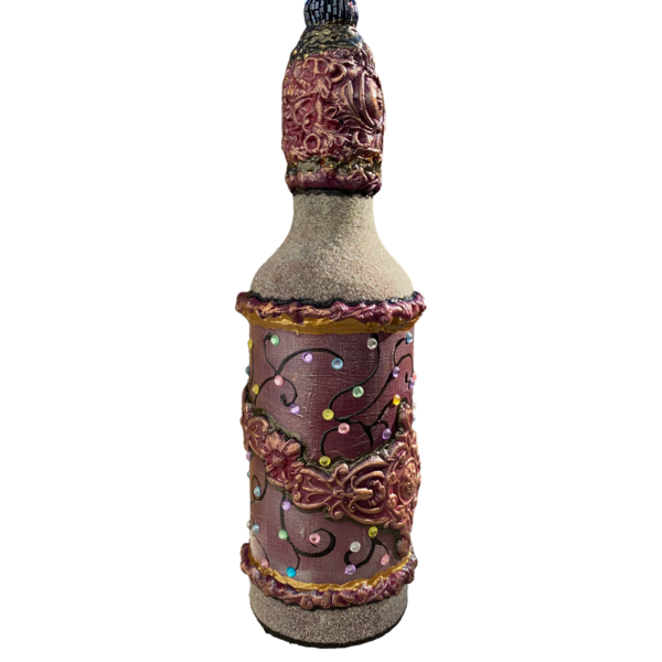 Μπουκάλι γυάλινο ζωγραφισμένο μπορντό 25cm - γυαλί, ζωγραφισμένα στο χέρι, πρωτότυπα δώρα, διακοσμητικά μπουκάλια - 2