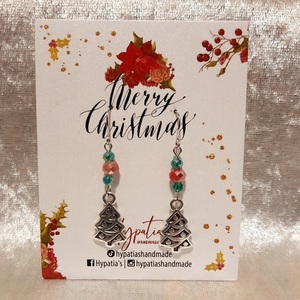 Χριστουγεννιάτικα επάργυρα, μικρά σκουλαρίκια δεντρακι με χαντρούλες, περασμένα σε ατσάλινο κούμπωμα γάντζο - μοντέρνο, μέταλλο, κοσμήματα, χριστουγεννιάτικα δώρα - 2